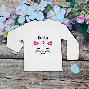 Birthday Shirt Cat Face Girl Long Sleeve Birthday T-Shirt personalized with name Birthday 1 2 3 4 5 6 7 8 9 years image 2