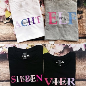 Geburtstagsshirt Mädchen Jungen Langarm Geburtstags T-Shirt personalisiert mit Namen und Zahl 1 2 3 4 5 6 7 8 9 10 Jahre Bild 2