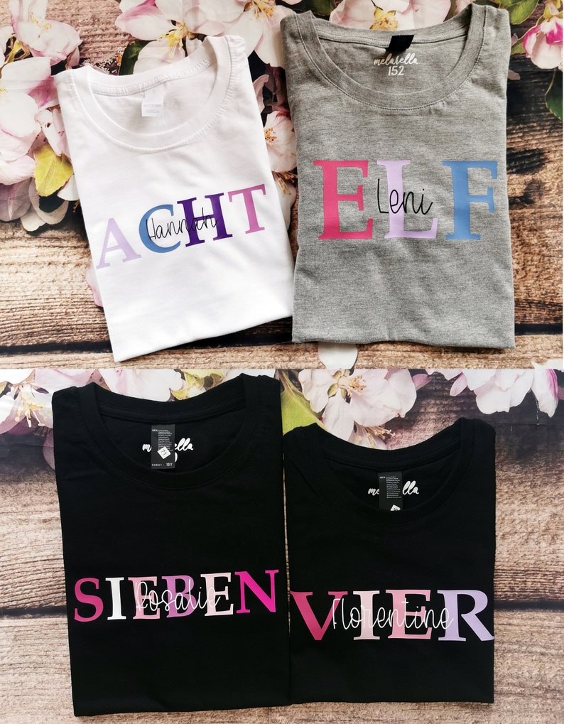 Geburtstagsshirt Mädchen Jungen Langarm Geburtstags T-Shirt personalisiert mit Namen und Zahl 1 2 3 4 5 6 7 8 9 10 Jahre Bild 2