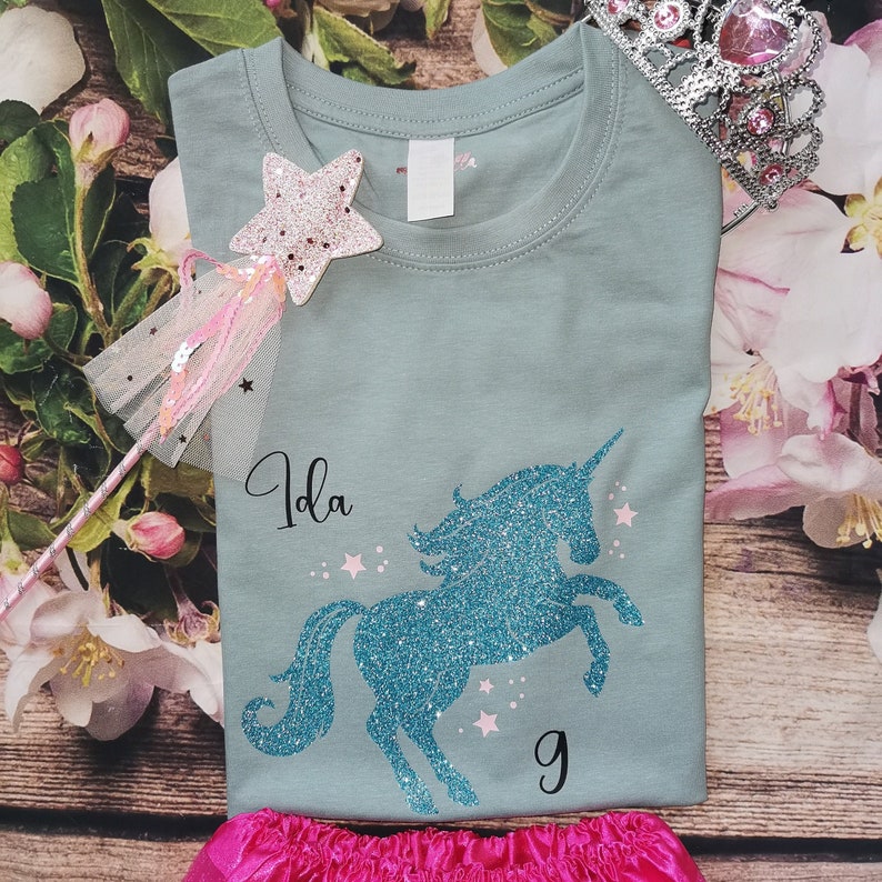 Birthday shirt unicorn girl long sleeve Birthday T-Shirt personalized with name Birthday 1 2 3 4 5 6 7 8 9 years image 1