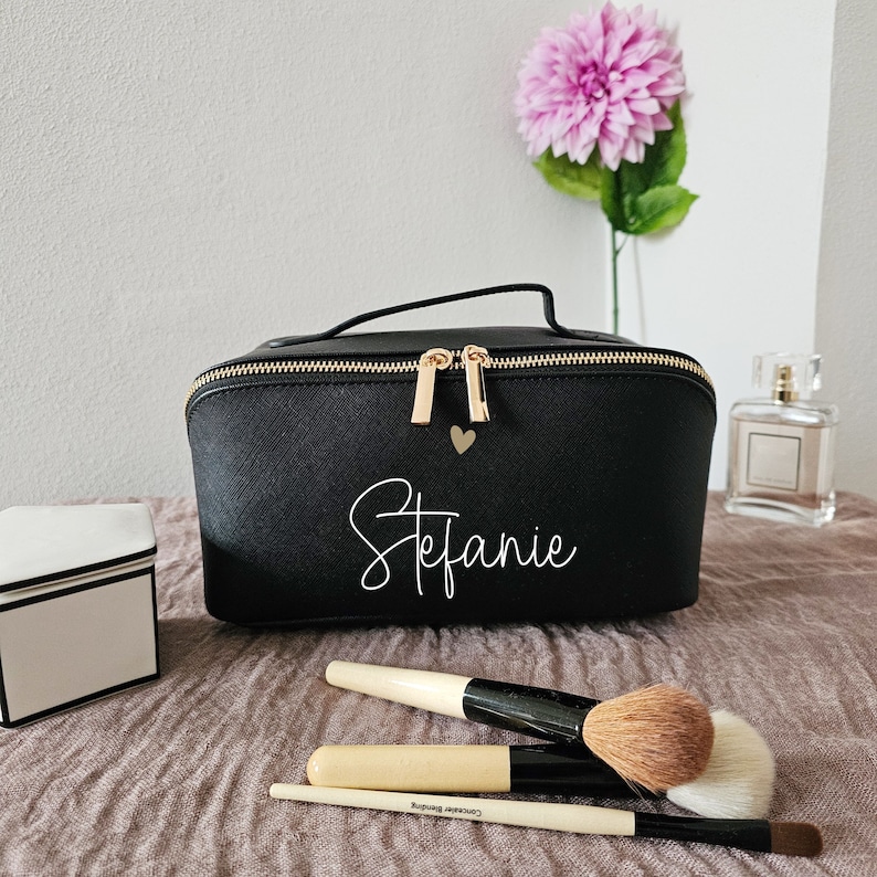 Cosmetic bag with name and heart made of Saffiano faux leather Personalized cosmetic bag small large image 6