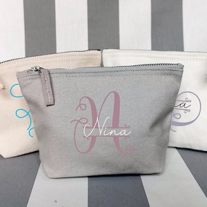 Personalized Canvas Cotton Cosmetic Bag | Monogram Toiletry Bag | with initial and name | wash bag small large |