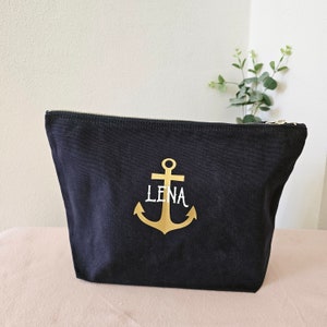 Personalized cosmetic bag with name Anchor Star Heart Toiletry bag made of solid canvas cotton Toiletry bag women's small large Anker