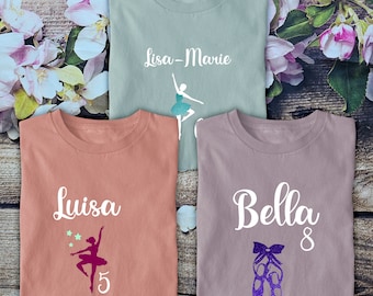 Geburtstagsshirt Ballerina Mädchen | Langarm Geburtstags T-Shirt personalisiert mit Namen und Zahl | 1 2 3 4 5 6 7 8 9 10 Jahre