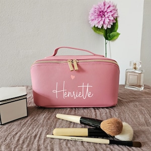 Cosmetic bag with name and heart made of Saffiano faux leather Personalized cosmetic bag small large image 3