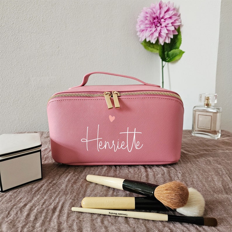 Cosmetic bag with name and heart made of Saffiano faux leather Personalized cosmetic bag small large image 3