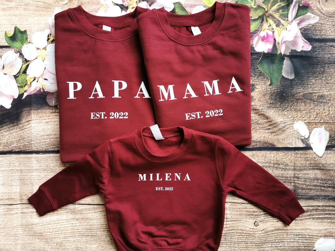 Familien Hoodies mit Namen Familien outfit Sweatshirt Mama Papa Est