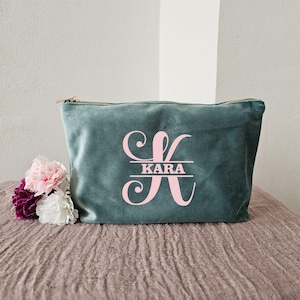 Samt Kosmetiktasche mit Monogramm und Name | Personalisierte Kosmetiktasche klein groß | Kleine Tasche mit Reissverschluss