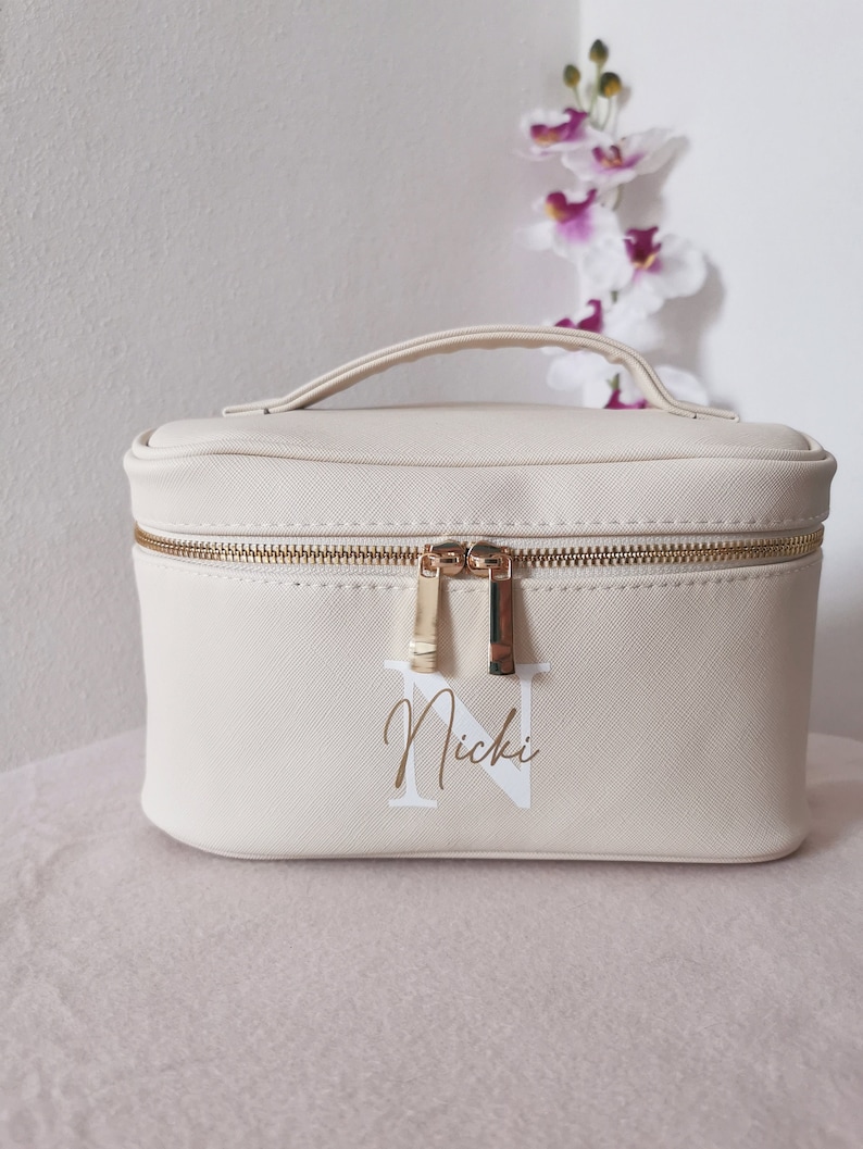 Personalisierte Kosmetiktasche mehrere Fächer Make Up Aufbewahrung mit Initiale und Name Saffiano Kunstleder Kosmetiktasche groß Bild 1