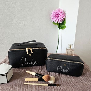 Cosmetic bag with name and heart made of Saffiano faux leather Personalized cosmetic bag small large image 5