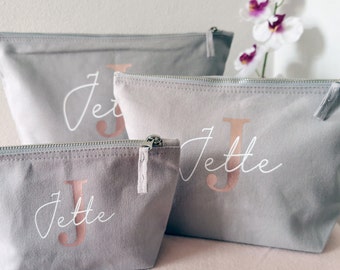 Personalized cosmetic bag with initial and name | Toiletry bag made of solid canvas cotton | Toiletry bag women's small large | Mother's Day