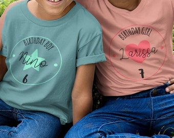 Camisa de cumpleaños niñas niños manga larga | Camiseta de cumpleaños personalizada con nombre y número | 1 2 3 4 5 6 7 8 9 10 años