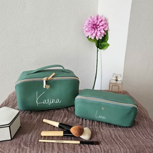 Cosmetic bag with name and heart made of Saffiano faux leather Personalized cosmetic bag small large image 2