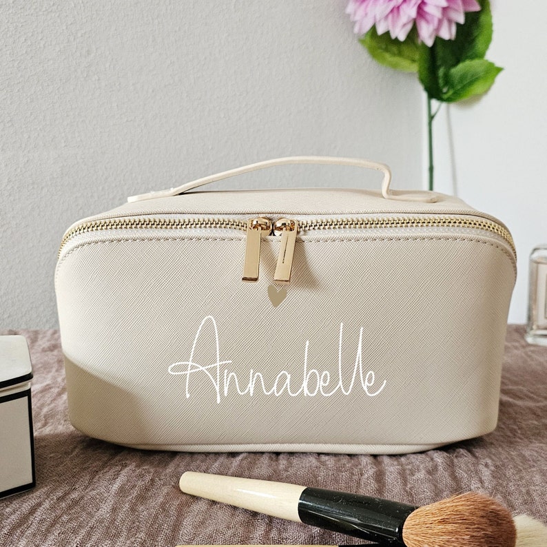 Cosmetic bag with name and heart made of Saffiano faux leather Personalized cosmetic bag small large image 1