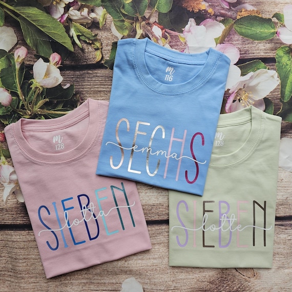 Geburtstagsshirt Mädchen Jungen Langarm | Geburtstags T-Shirt personalisiert mit Namen und Zahl |  3 4 5 6 7 8 9 10 11 12 Jahre