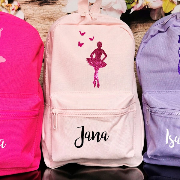 Ballett Rucksack | Kinderrucksack mit Ballerina | Rucksack mit Namen personalisiert Mädchen | Baletttasche