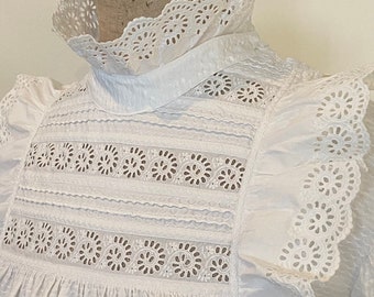 French Antique Blouse With An Abundance Of Broderie Anglaise Trim. Stunning French Vintage Blouse. Antique Cotton Pique Blouse.