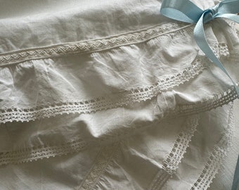 Antique Cotton Bloomers With Back Flap Opening And Laundry Buttons. Edwardian White Cotton Bloomers