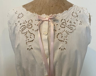 French Antique Corset Cover With Pretty Cutwork Embroidery. French Antique Camisole With Embroidery. French Antique Lingerie.