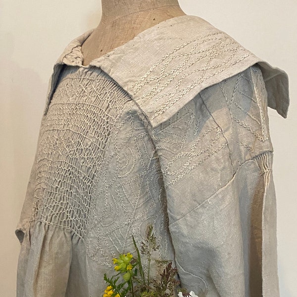 RARE Antique Shepherds Smock With Hand Smocking And Embroidery. 19th Century Hand Made Shepherds Smock. Historical Treasure. Very Rare