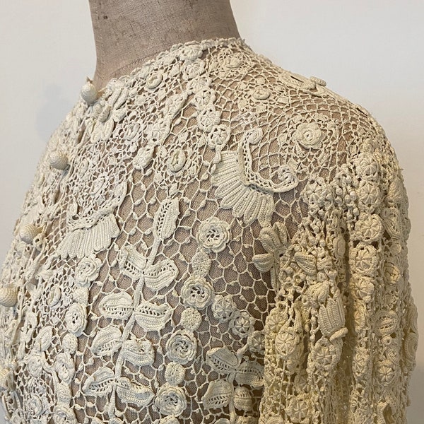 Exquisite Antique Irish Crochet Lace Jacket. Antique Irish Crochet Lace Bridal Jacket. Antique Lace Cardigan. Hand Made. Hand Crochet. Rare