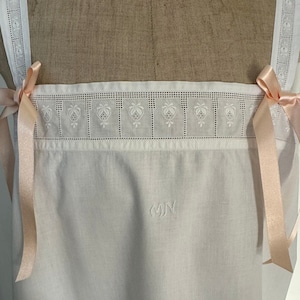 French Antique Lingerie Dress With Embroidered Trim And Monogram. French Antique Cotton Slip Dress With Embroidered Monogram M.N.