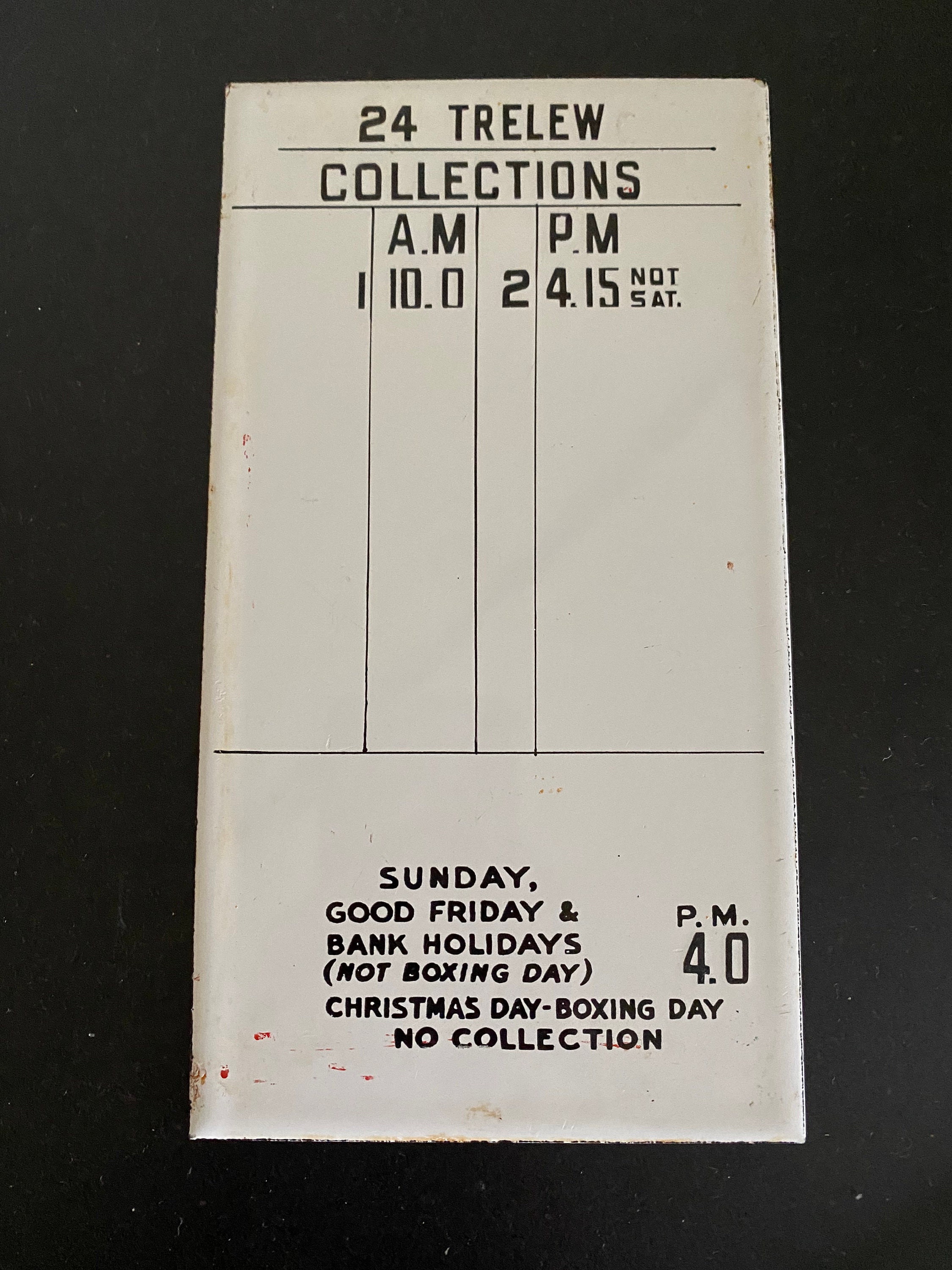 Vintage Enamel Post Box Collection Times Sign. G.P.O Memorabilia