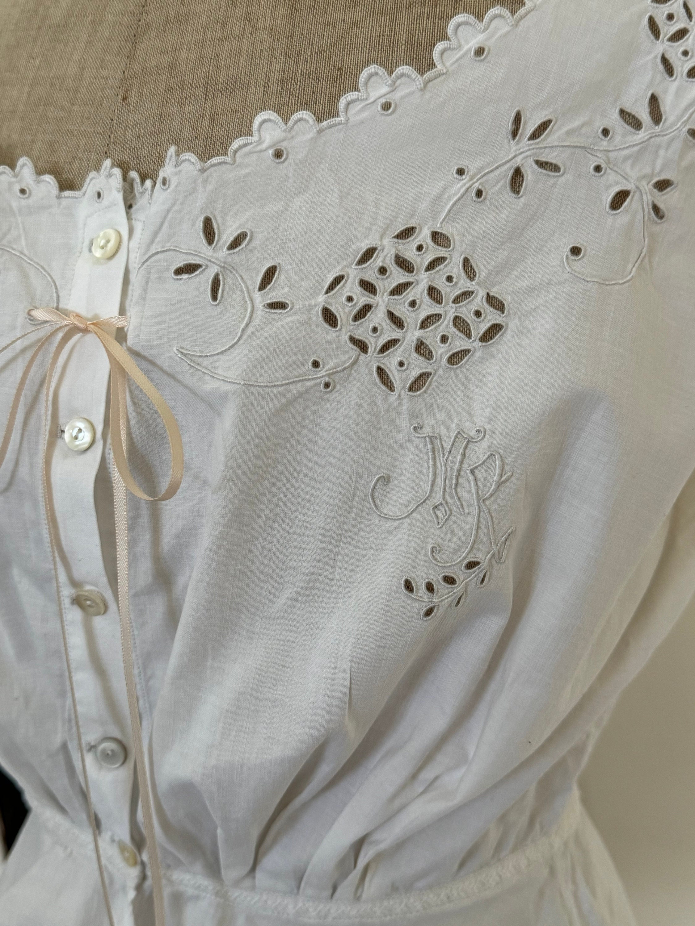 Pretty French Antique Corset Cover With Cutwork Embroidery and 