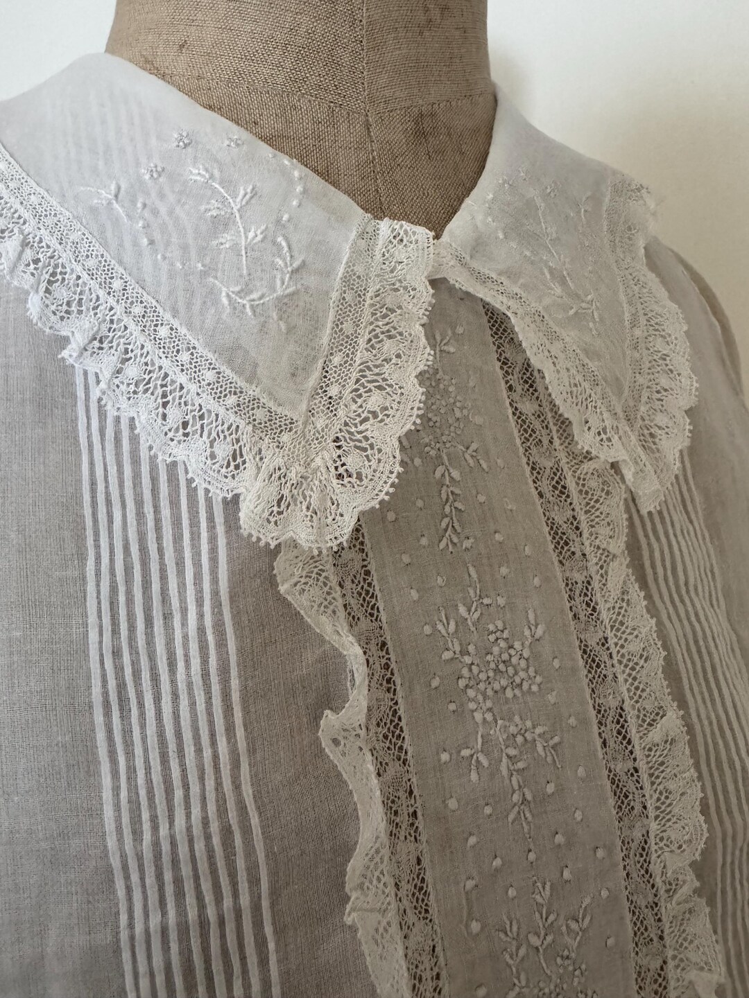 Embroidered Placket French Antique Chemisette With Embroidered Collar and Frint Placket ...