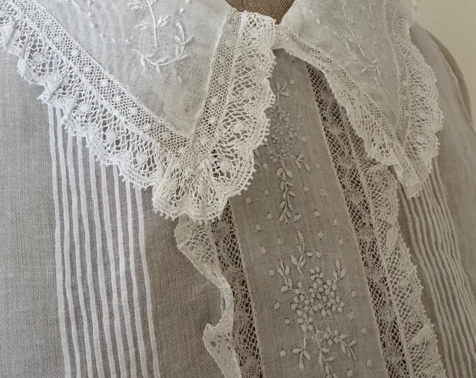 Frint French Antique Chemisette With Embroidered Collar and Frint Placket ...