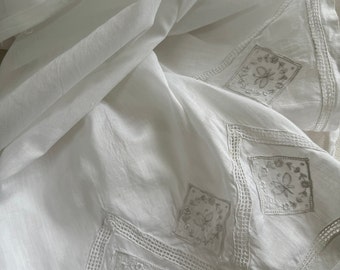 French Antique Bloomers With Embroidered Butterflies. Pretty Antique Cotton Voile Split Leg Bloomers With Embroidery.