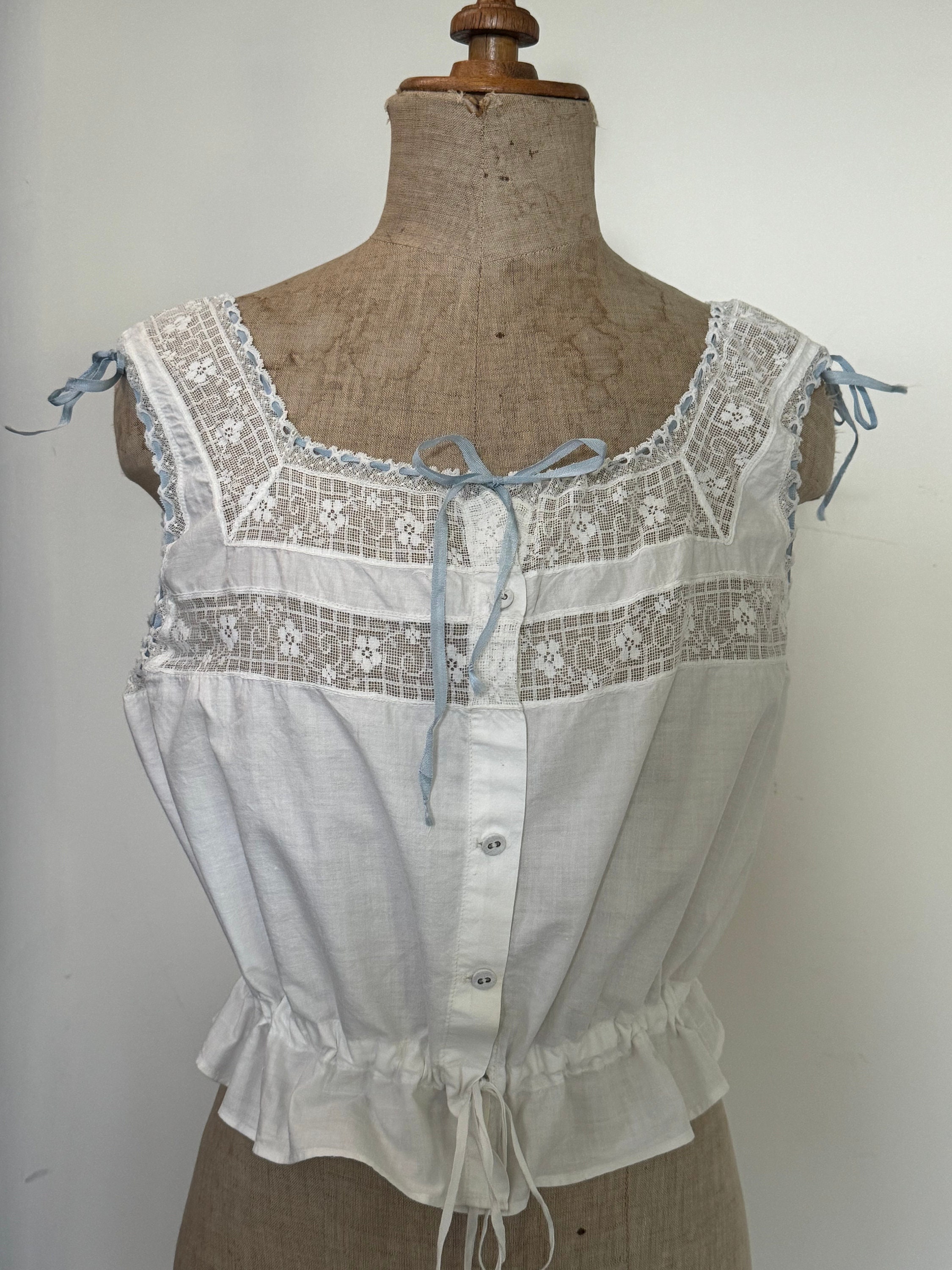 Antique Corset Cover With Lace Inserts and Ribbon Trim. Beautiful 