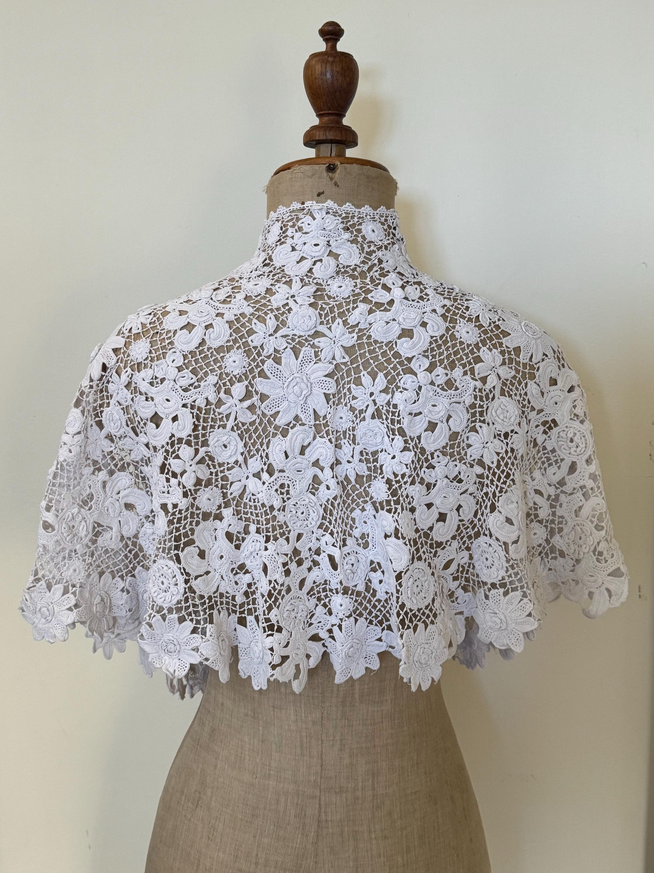 Antique Irish Crochet Lace Capelet Ideal for A Bride. Handmade