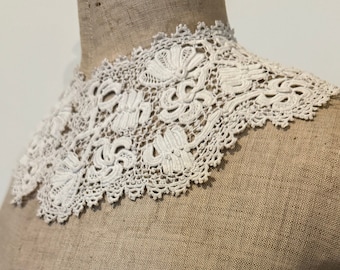Pretty Antique Irish Crochet Lace Collar. Handmade Crochet Lace Collar. Irish Crochet Lace Collar Made By Hand