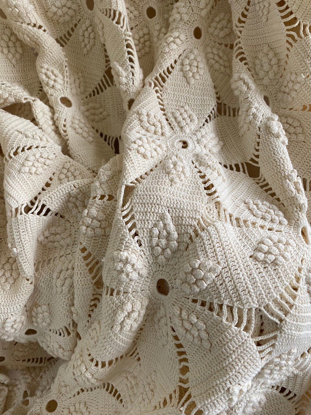 French Vintage Crochet Bedcover. French Vintage Hand Crochet Etsy UK