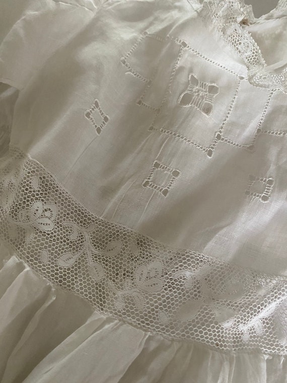 Antique Christening Gown With Drawn Thread Work A… - image 1