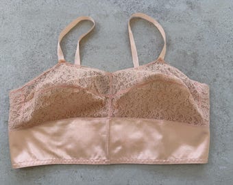 Vintage French Longline Lace And Satin Bra