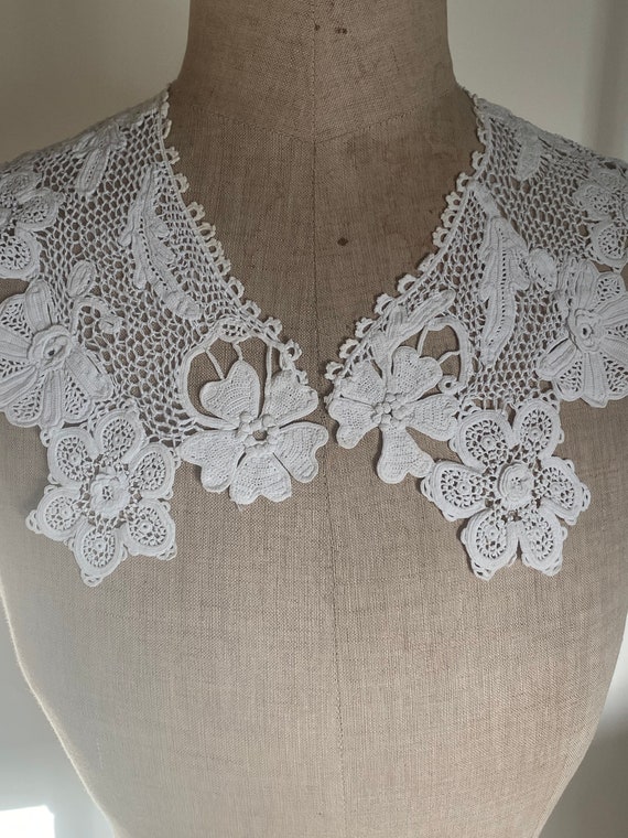 French Vintage Irish Crochet Lace Collar With Bea… - image 4