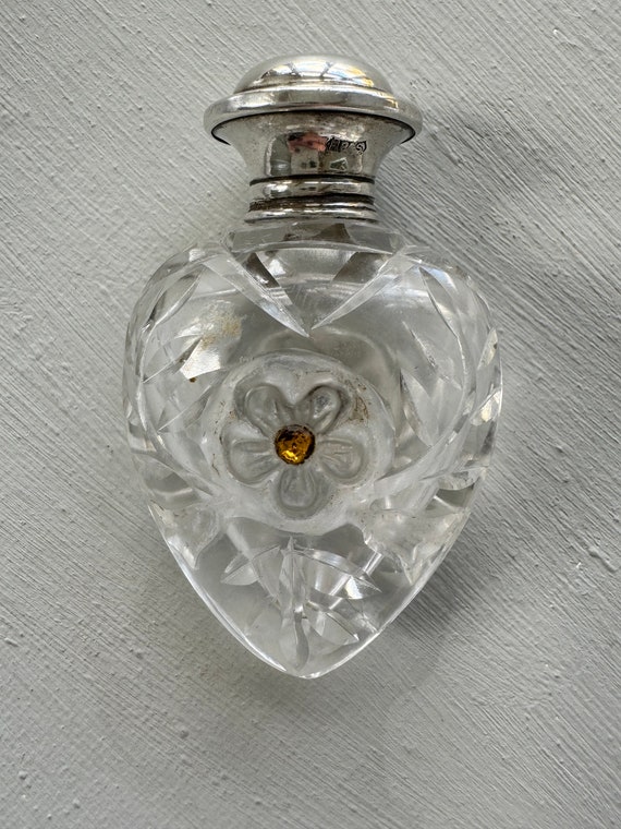 Antique Cut Glass Perfume Bottle With Amber Stone… - image 7