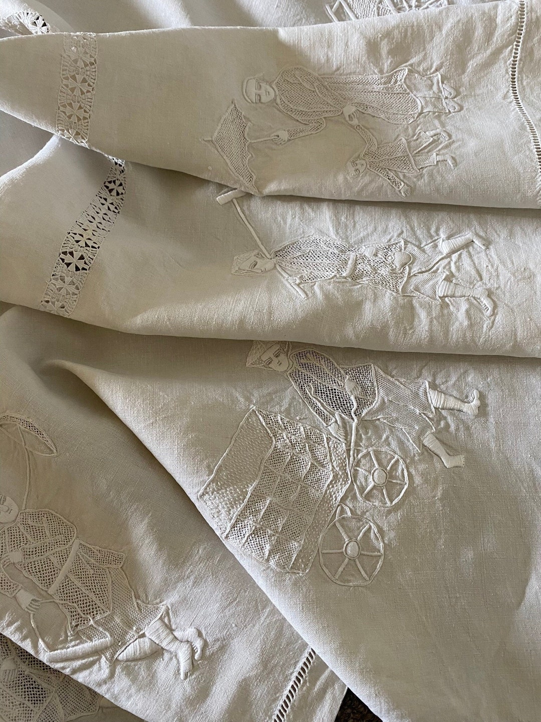 VERY RARE Antique Linen Tablecloth Heavily Embroidered With A Etsy