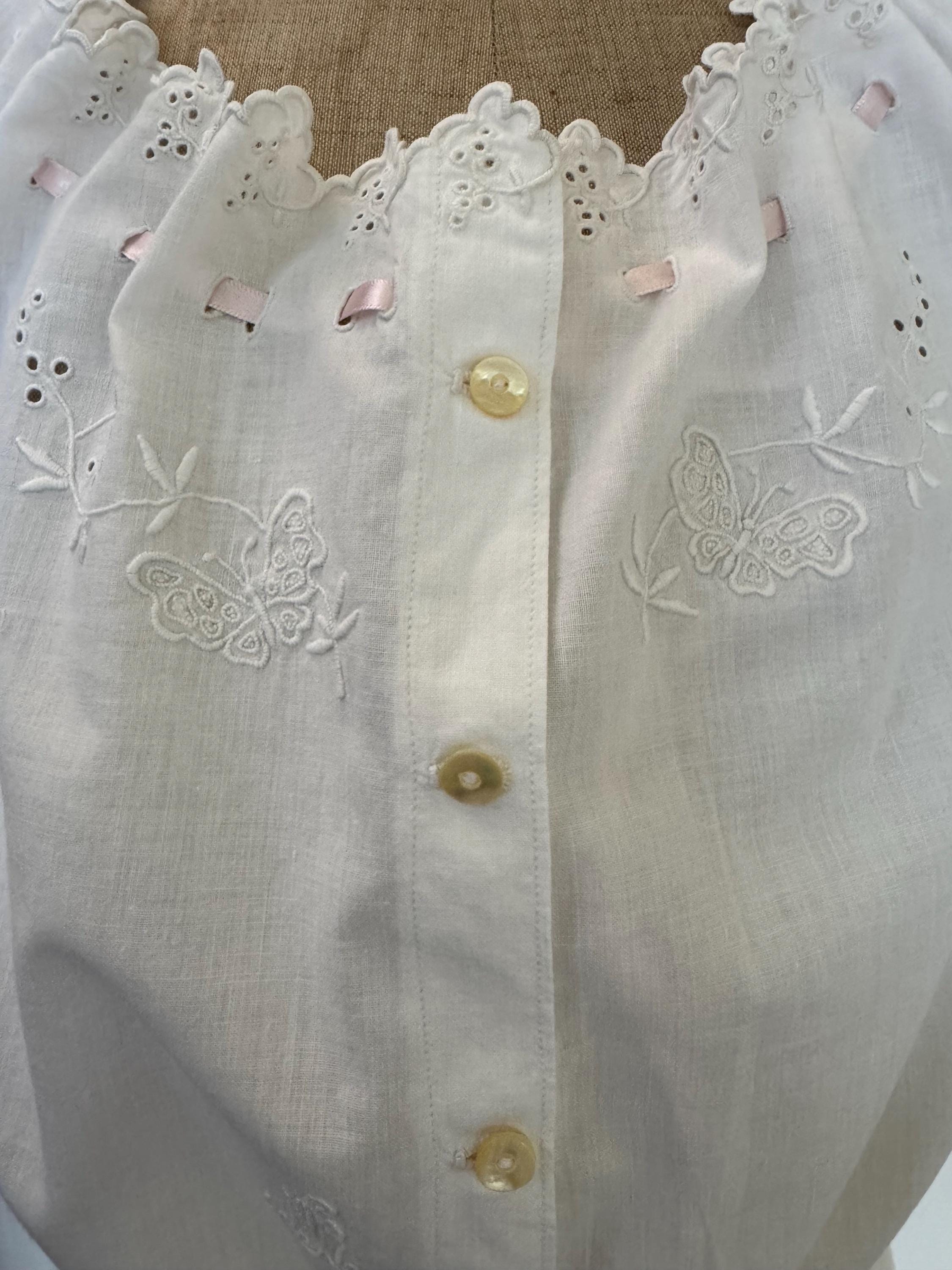 Antique French Corset Cover: Butterfly Hand Embroidery, Short 