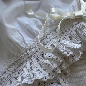 French Antique Cotton Bloomers: Hand Crochet Hem, Split Leg