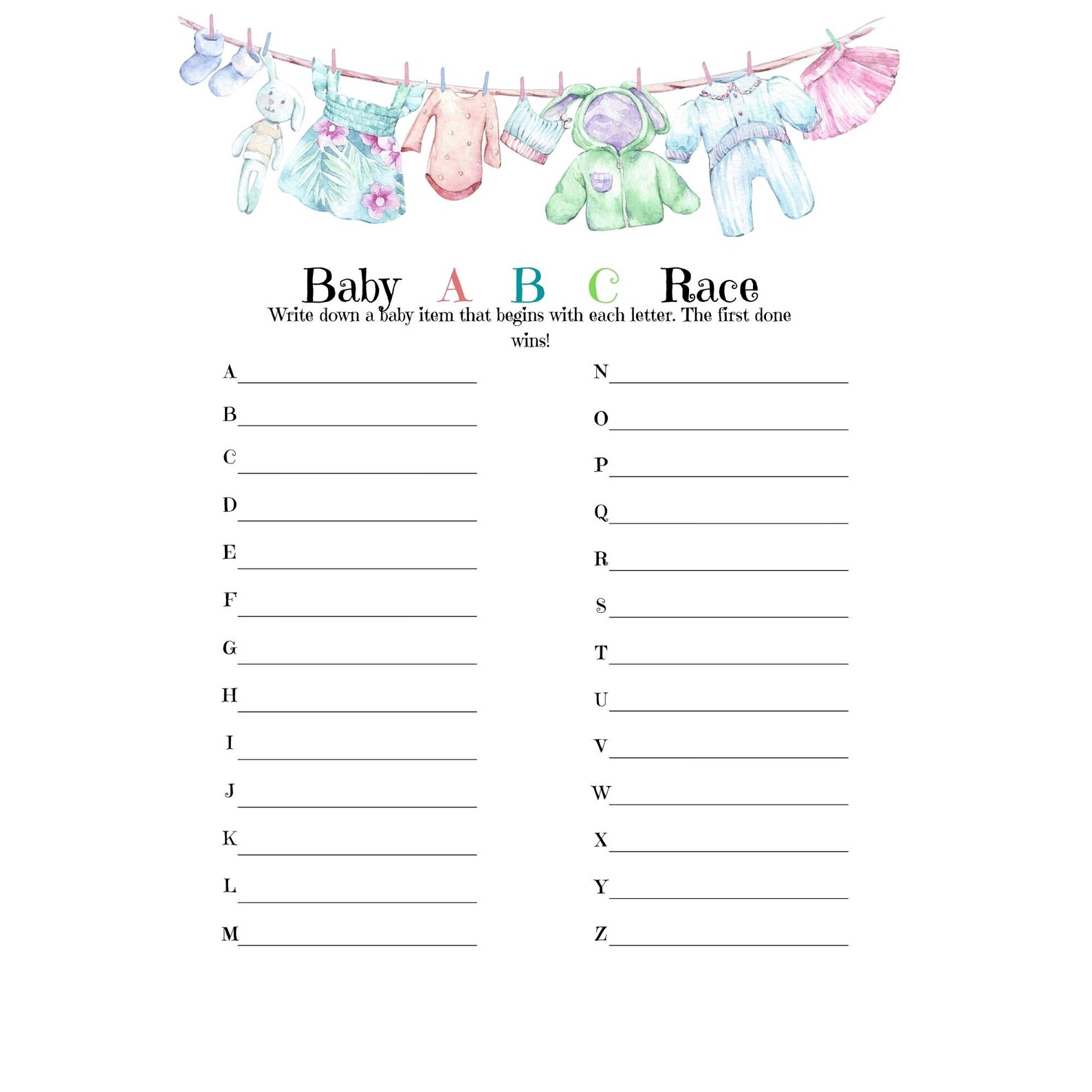 Clothes Line Baby Shower Game Bundle - Etsy