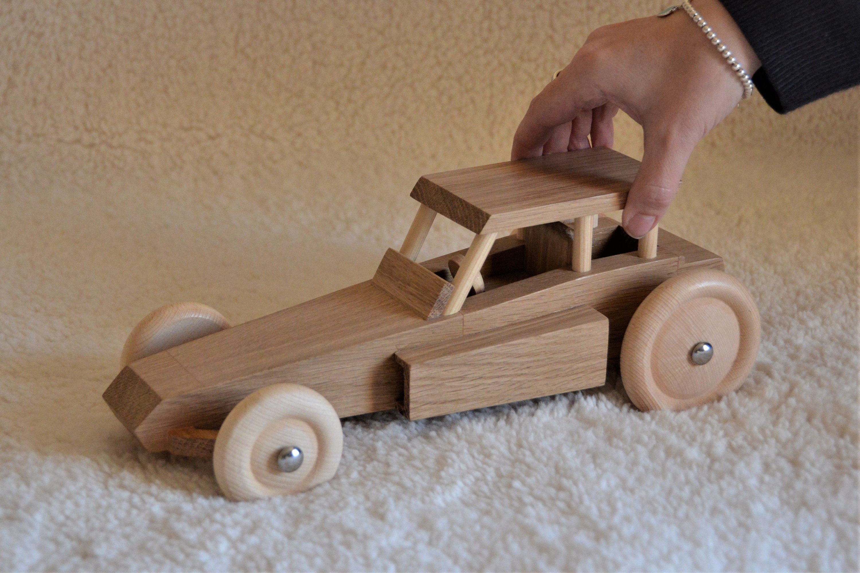 Hand Made Large Solid Oak Toy Racing Car Etsy
