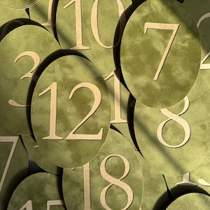 Wedding Table Numbers – Oval Velvet Table Numbers, Double Sided Wedding Decor