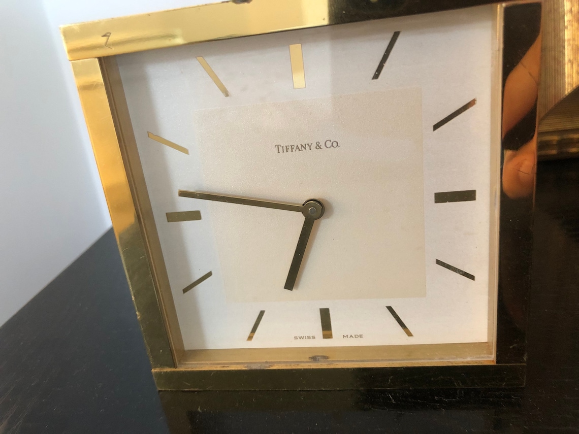 Tiffany & Co brass desk clock Swiss quartz movement Battery Etsy