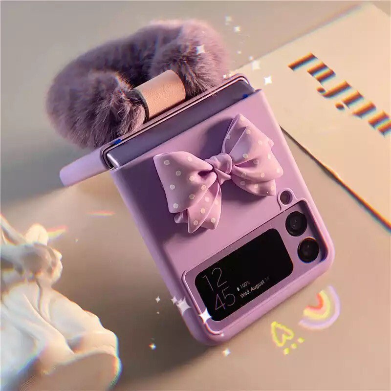 Purple Samsung Z Flip 3 Case Kawaii Soft Ribbon Art Strap Hold Etsy