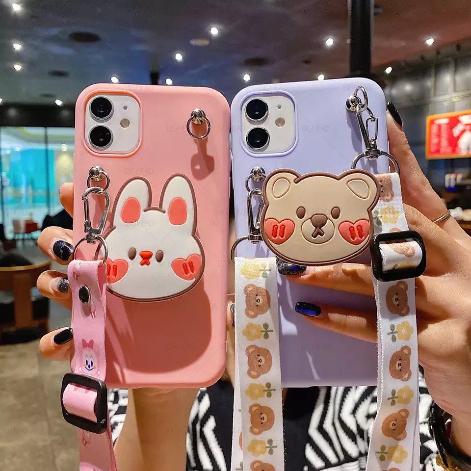 Kawaii Lanyard Bear Bunny Couples Cute Phone Case Samsung Android for…
