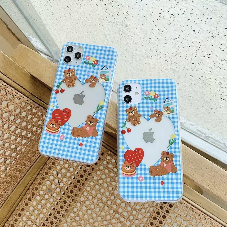 Kawaii Bear Plaid Picnic Romantic Cartoon Love Cute Anime | Etsy