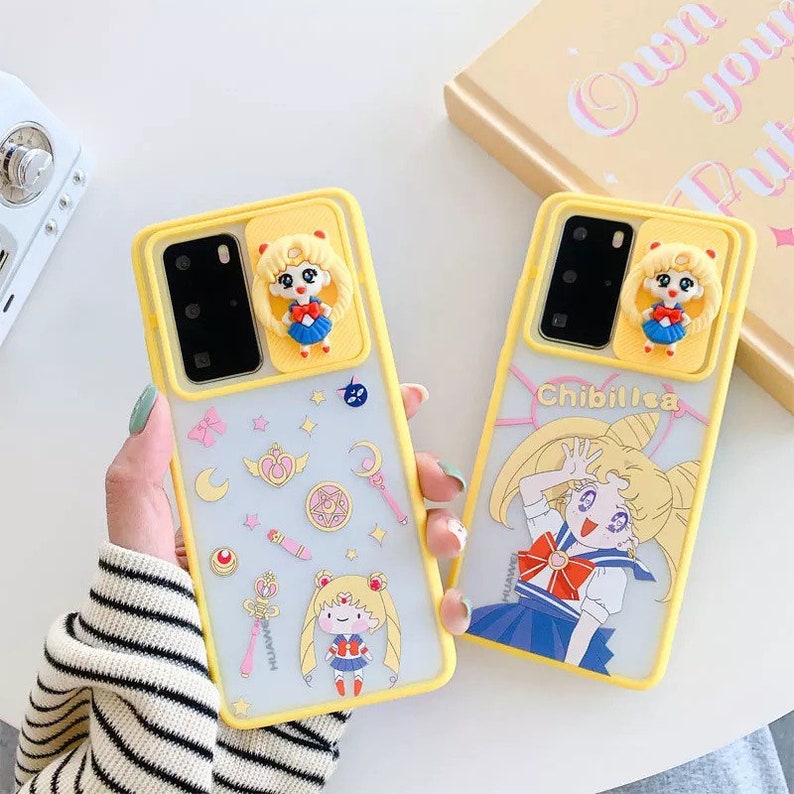 Sailor Moon Cute Cover Kawaii Anime Slide Camera Lens Protection Phone Case For Huawei P40 Pro Nova 7Pro P30 Mate 30 Pro Nova 5 Nova 6 Cases 